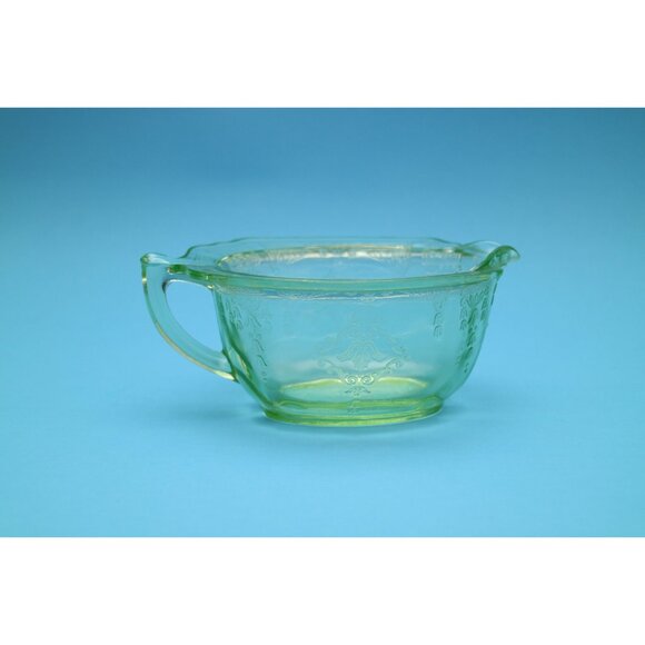 Vintage Green Uranium Depression Glass Set, Creamer Sugar Bowl, Princess Pattern - Picture 6 of 7
